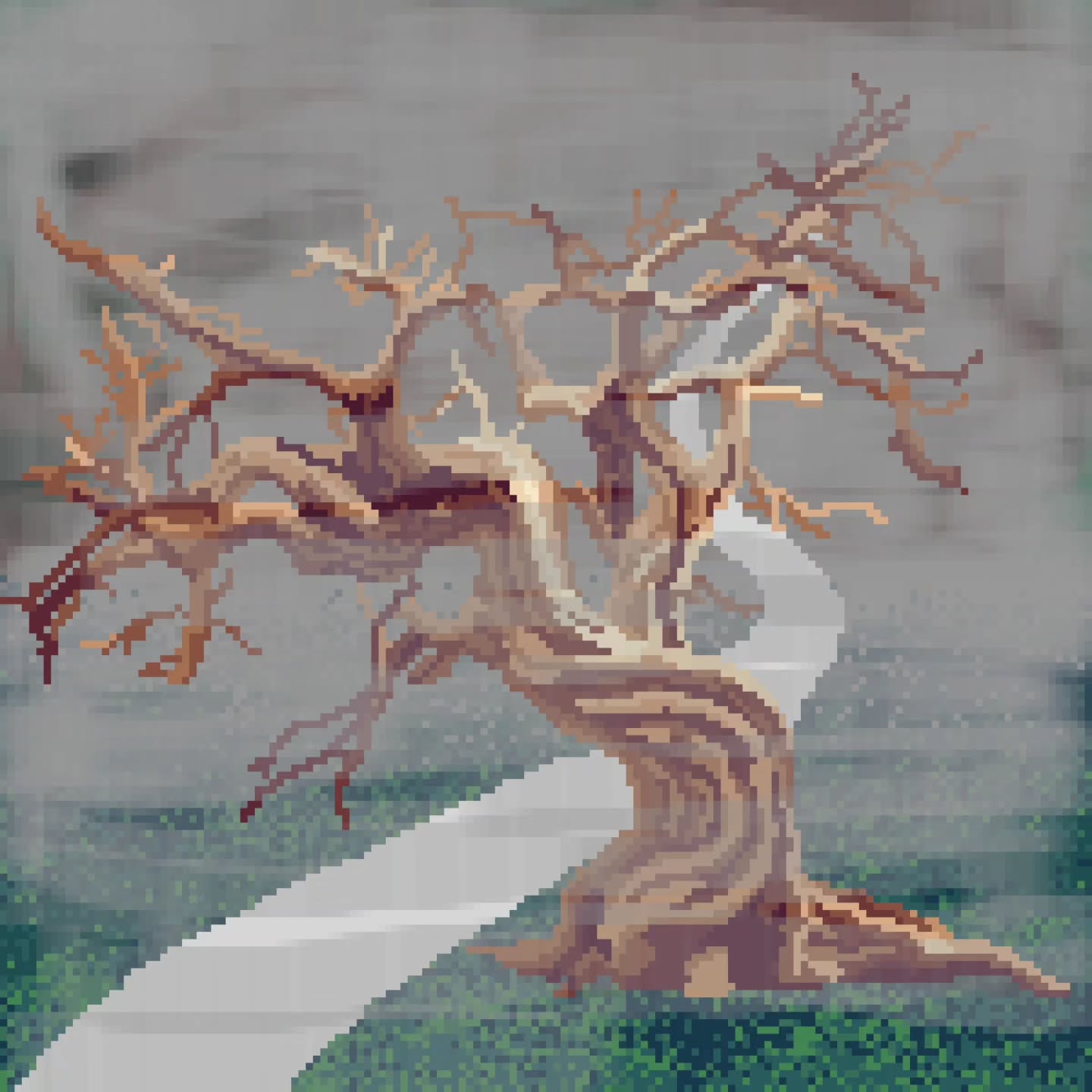 Twisted Tree by Pathway in the Fog